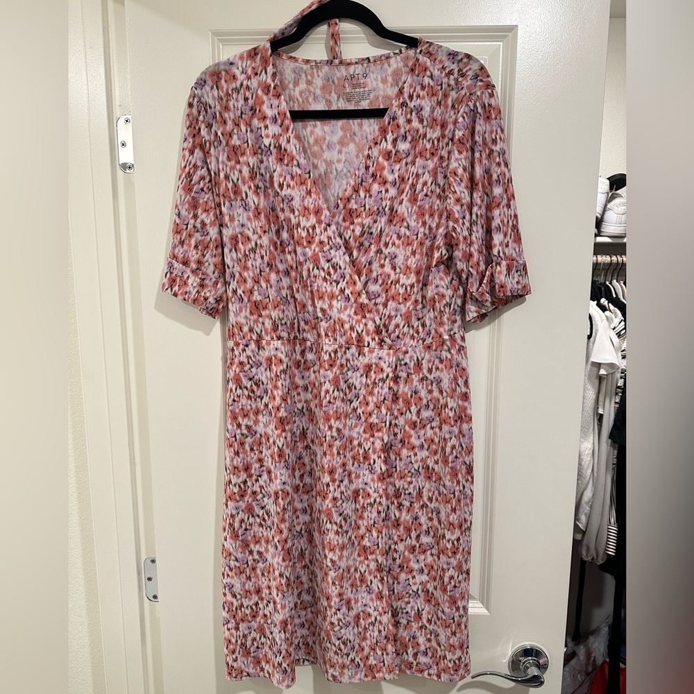 Apt. 9 Pink Floral V-Neck Short Sleeve Dress